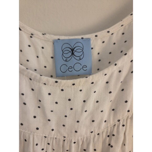 CECE WOMENS BLACK & WHITE POLKA DOT TIERED RUFFLE SUNDRESS DITSY COTTAGE sz M - Picture 6 of 6